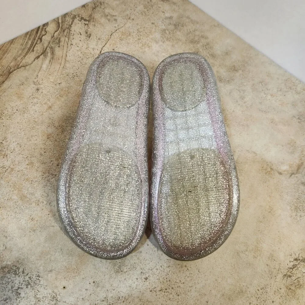 Stepping Stones Girls US 9 Silver Glitter Mary Jane Jelly Sandals Round Toe
